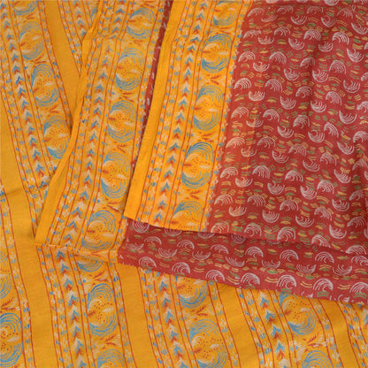 Sanskriti Vintage Sarees Red/Yellow Pure Silk Printed Sari Floral Craft Sustainable Fabric