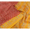 Sanskriti Vintage Sarees Red/Yellow Pure Silk Printed Sari Floral Craft Sustainable Fabric