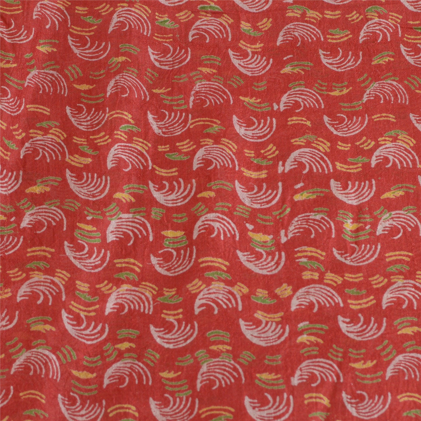 Sanskriti Vintage Sarees Red/Yellow Pure Silk Printed Sari Floral Craft Sustainable Fabric