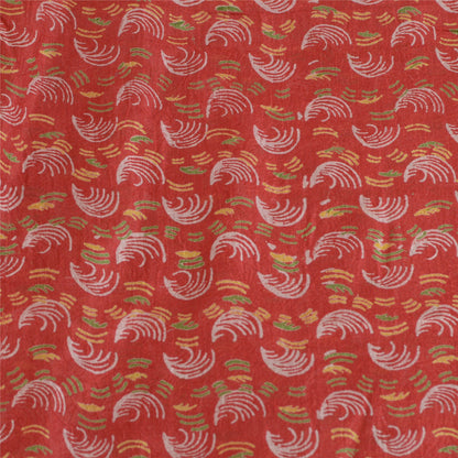 Sanskriti Vintage Sarees Red/Yellow Pure Silk Printed Sari Floral Craft Sustainable Fabric