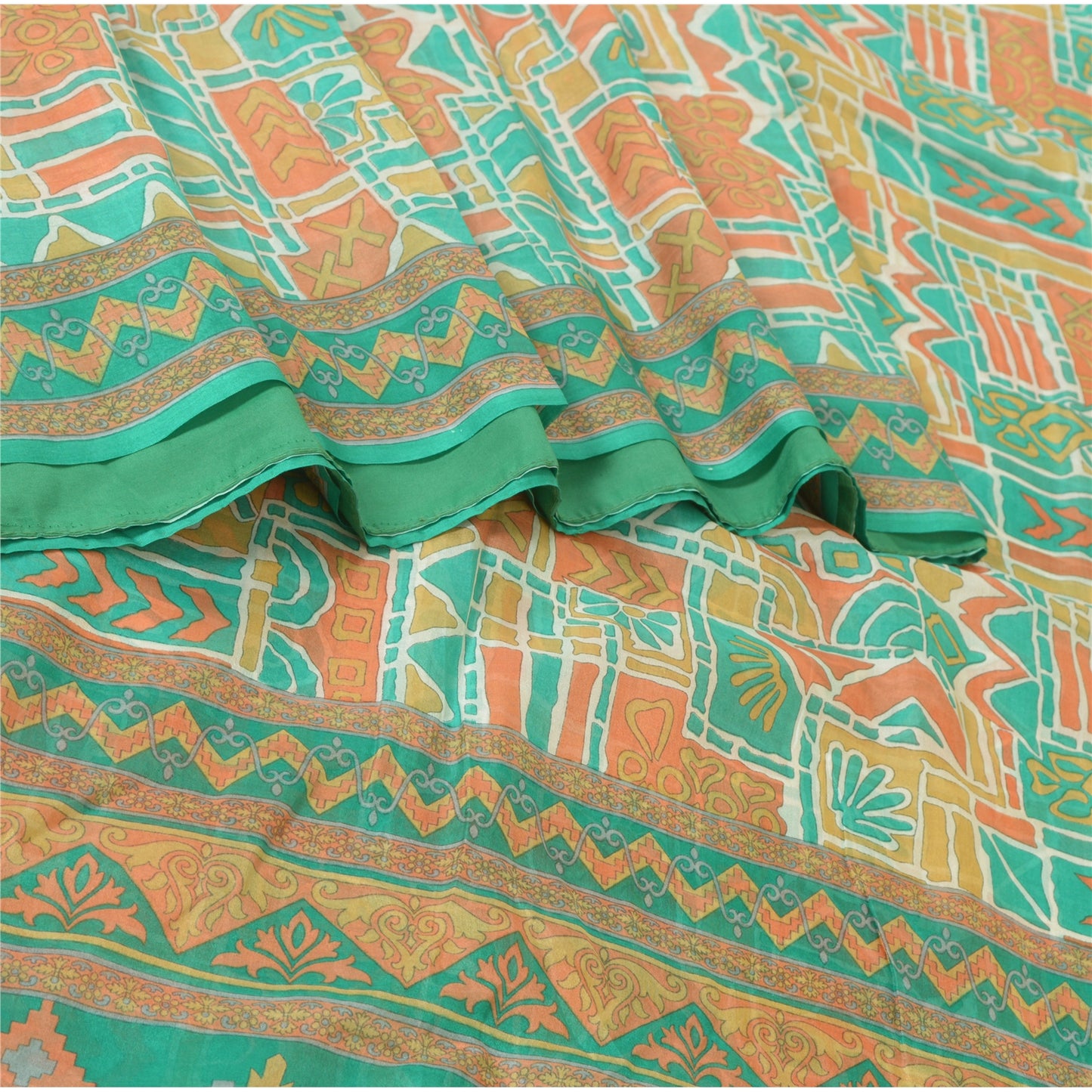 Sanskriti Vintage Sarees Indian Multi 100% Pure Silk Printed Sari Craft Sustainable Fabric