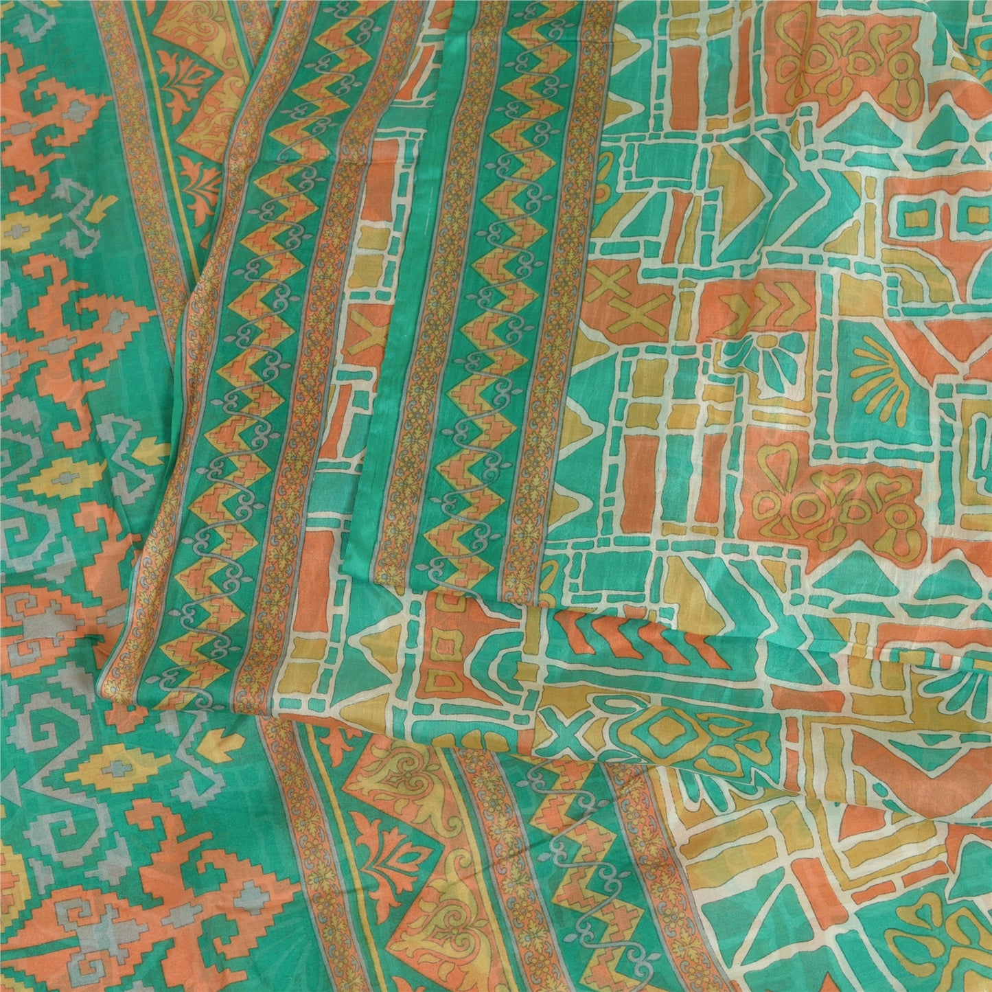 Sanskriti Vintage Sarees Indian Multi 100% Pure Silk Printed Sari Craft Sustainable Fabric