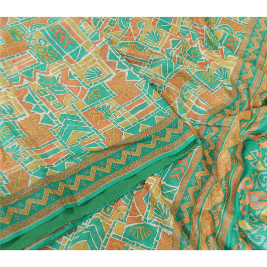 Sanskriti Vintage Sarees Indian Multi 100% Pure Silk Printed Sari Craft Sustainable Fabric