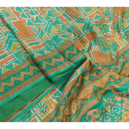 Sanskriti Vintage Sarees Indian Multi 100% Pure Silk Printed Sari Craft Sustainable Fabric