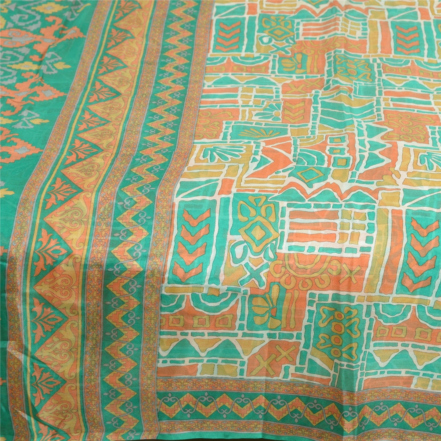 Sanskriti Vintage Sarees Indian Multi 100% Pure Silk Printed Sari Craft Sustainable Fabric