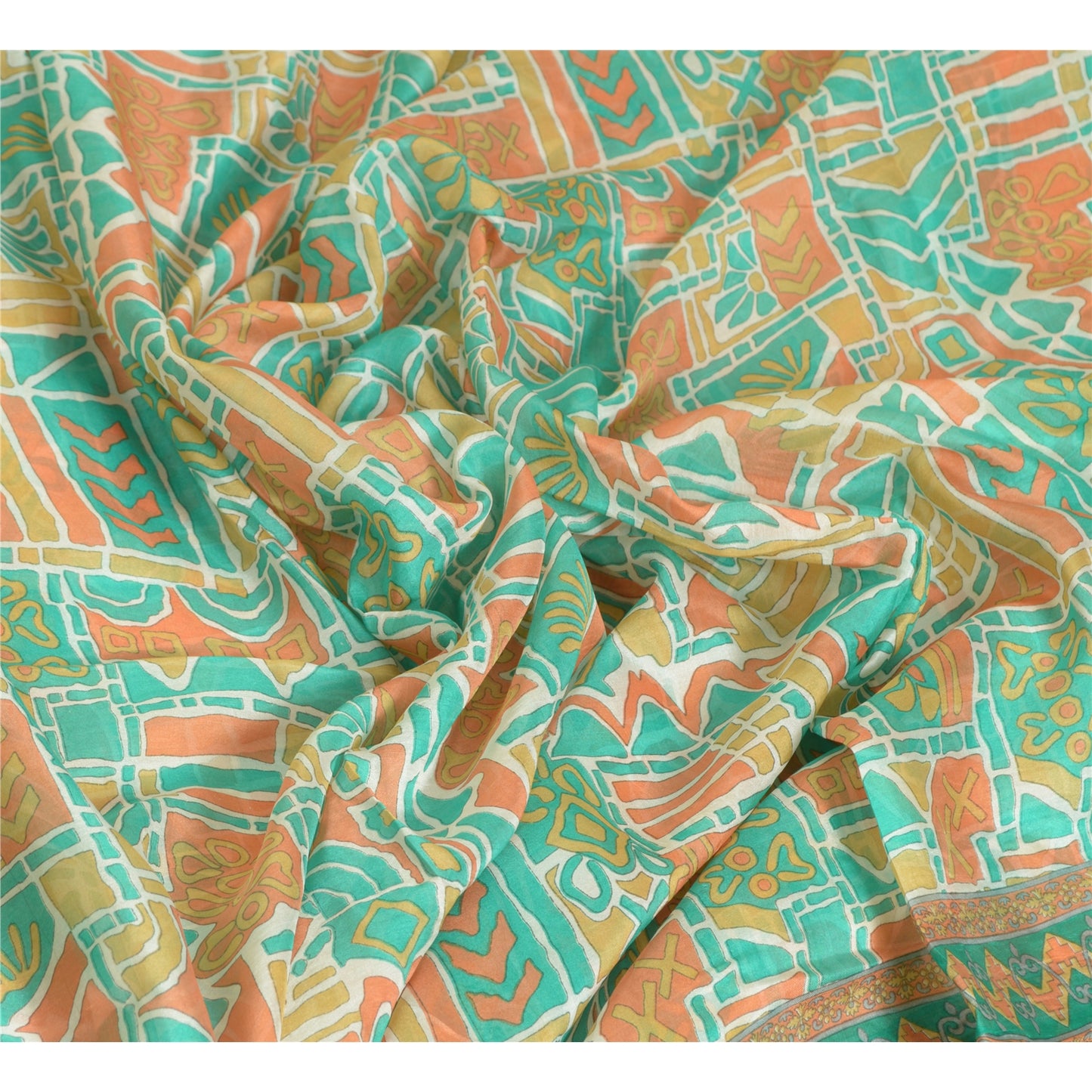 Sanskriti Vintage Sarees Indian Multi 100% Pure Silk Printed Sari Craft Sustainable Fabric