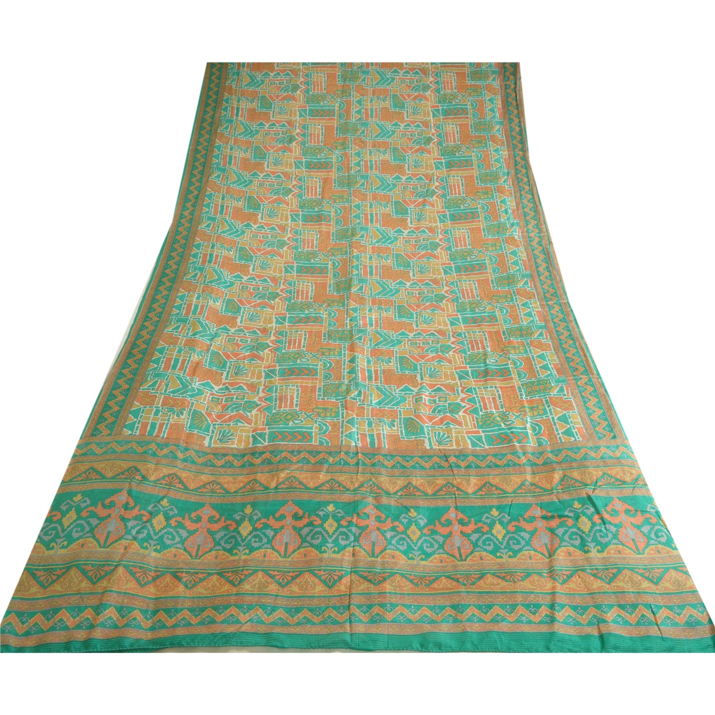 Sanskriti Vintage Sarees Indian Multi 100% Pure Silk Printed Sari Craft Sustainable Fabric