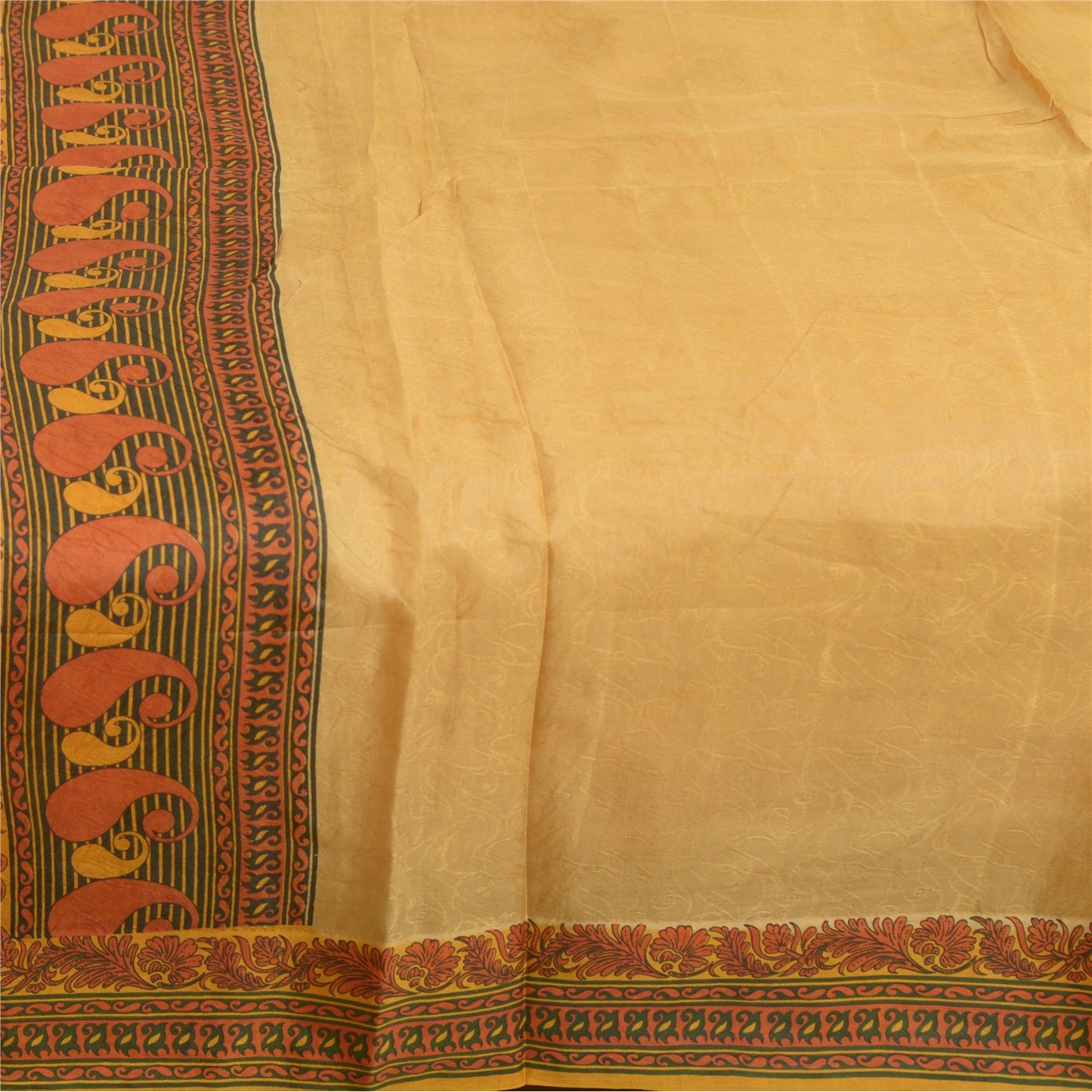 Sanskriti Vintage Sarees Saffron Woven/Printed Pure Silk Sari 5yd Craft Sustainable Fabric