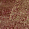 Sanskriti Vintage Sarees From India Cream/Red Pure Silk Print Sari Craft Sustainable Fabric