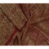 Sanskriti Vintage Sarees From India Cream/Red Pure Silk Print Sari Craft Sustainable Fabric