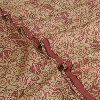 Sanskriti Vintage Sarees From India Cream/Red Pure Silk Print Sari Craft Sustainable Fabric