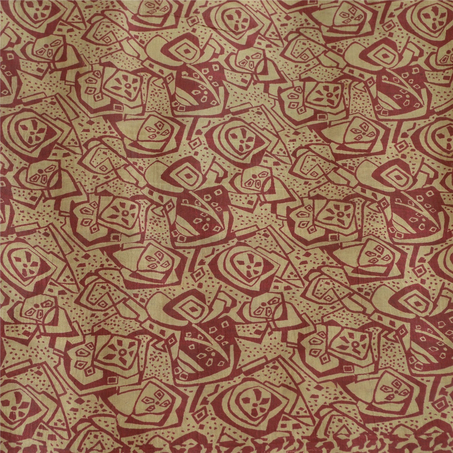 Sanskriti Vintage Sarees From India Cream/Red Pure Silk Print Sari Craft Sustainable Fabric