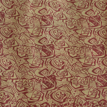 Sanskriti Vintage Sarees From India Cream/Red Pure Silk Print Sari Craft Sustainable Fabric