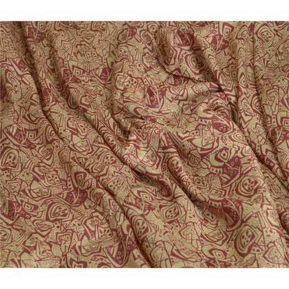 Sanskriti Vintage Sarees From India Cream/Red Pure Silk Print Sari Craft Sustainable Fabric