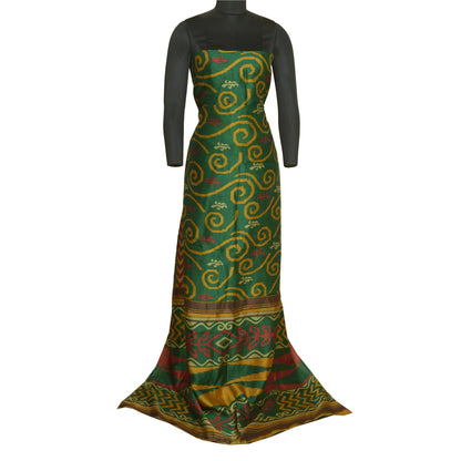 Sanskriti Vintage Sarees Green 100% Pure Silk Printed Sari Floral Craft Sustainable Fabric
