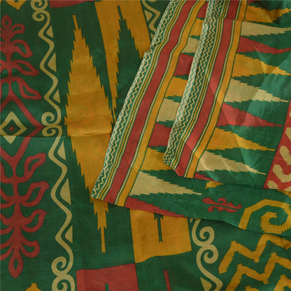 Sanskriti Vintage Sarees Green 100% Pure Silk Printed Sari Floral Craft Sustainable Fabric