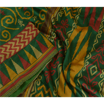 Sanskriti Vintage Sarees Green 100% Pure Silk Printed Sari Floral Craft Sustainable Fabric