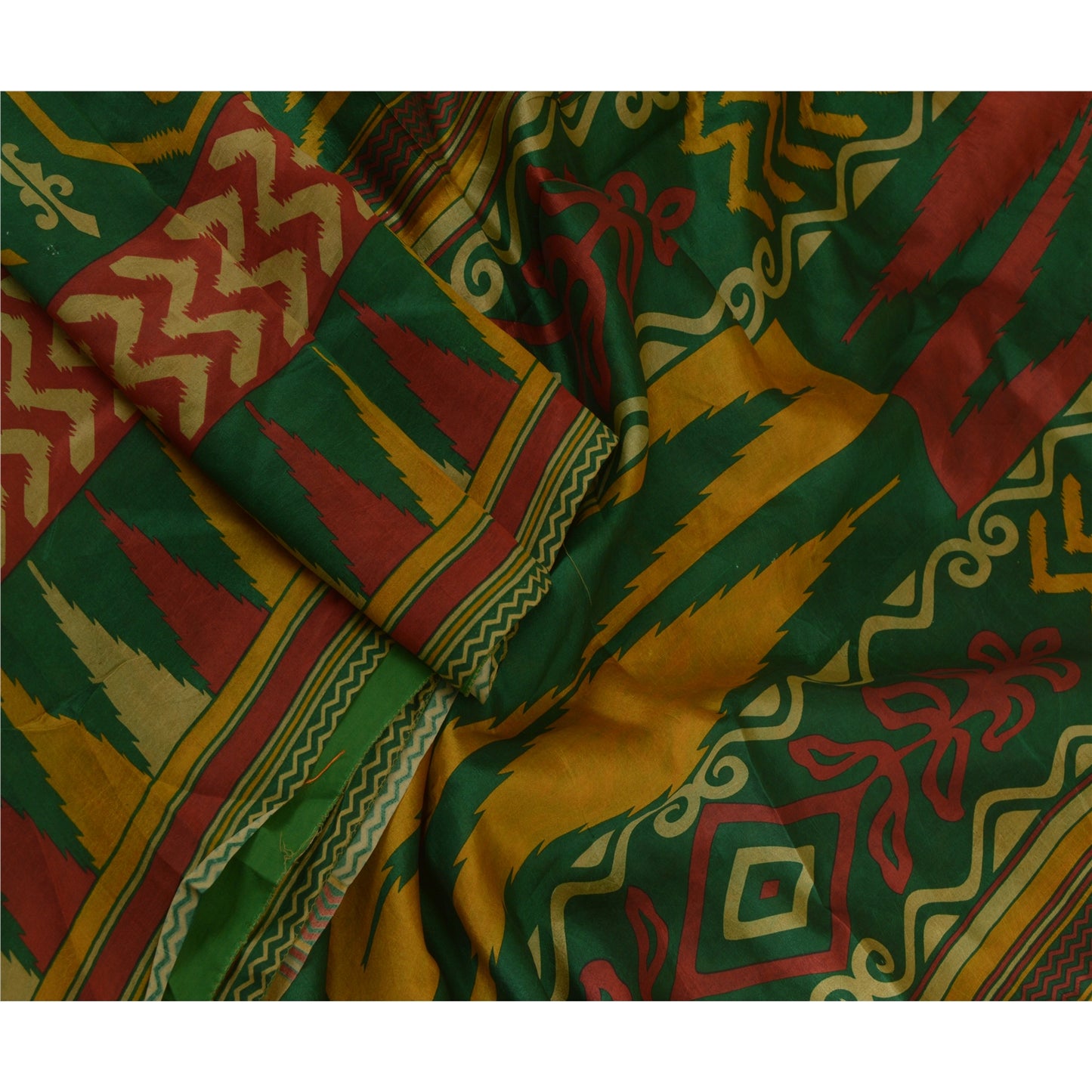 Sanskriti Vintage Sarees Green 100% Pure Silk Printed Sari Floral Craft Sustainable Fabric