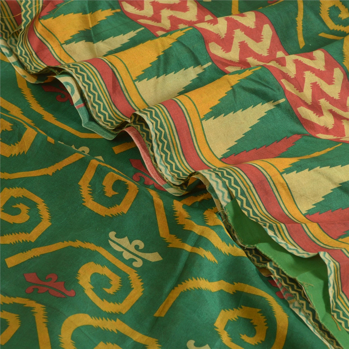 Sanskriti Vintage Sarees Green 100% Pure Silk Printed Sari Floral Craft Sustainable Fabric