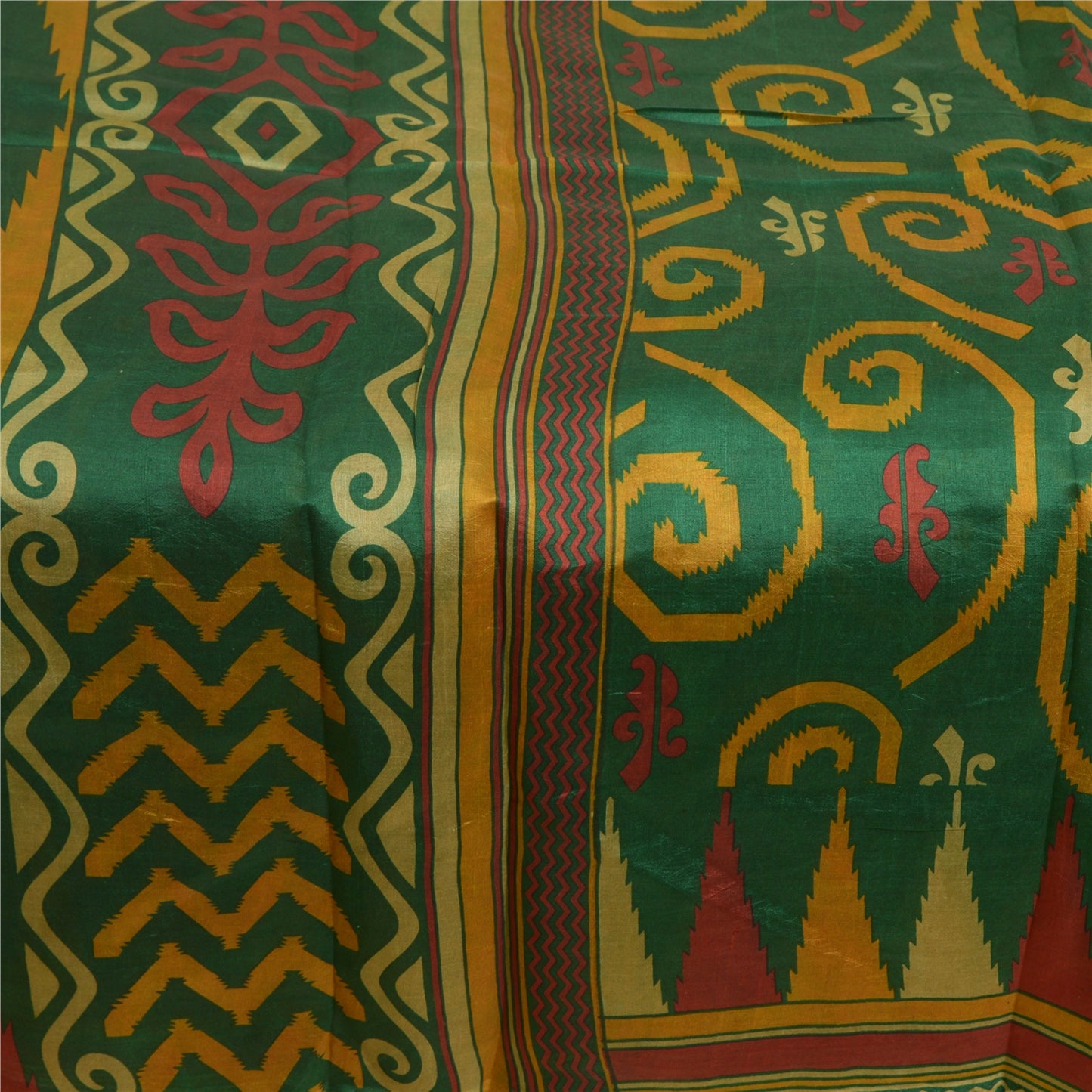 Sanskriti Vintage Sarees Green 100% Pure Silk Printed Sari Floral Craft Sustainable Fabric