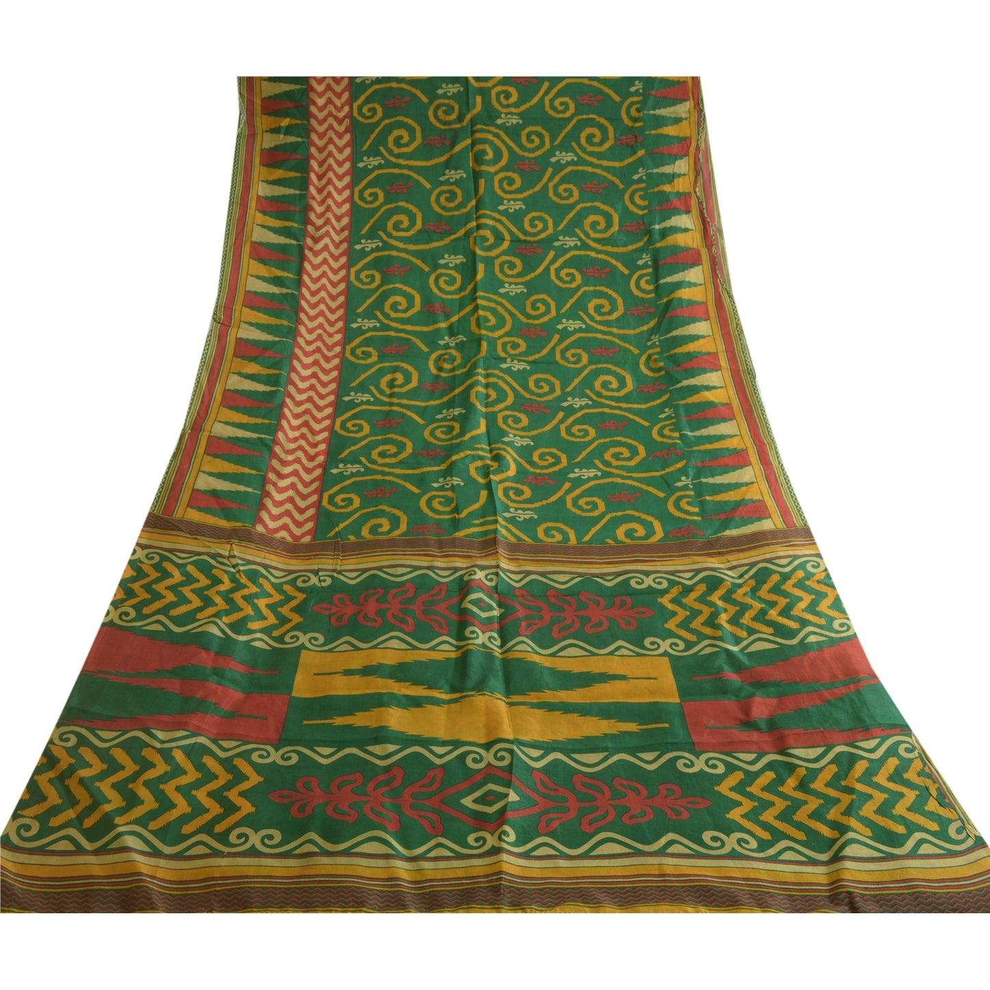 Sanskriti Vintage Sarees Green 100% Pure Silk Printed Sari Floral Craft Sustainable Fabric