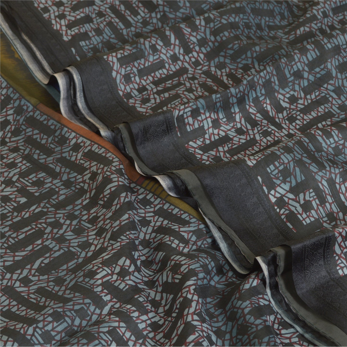 Sanskriti Vintage Sarees From India Black Pure Silk Printed Sari Craft Sustainable Fabric