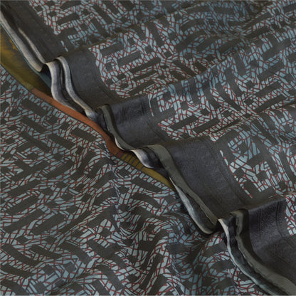 Sanskriti Vintage Sarees From India Black Pure Silk Printed Sari Craft Sustainable Fabric