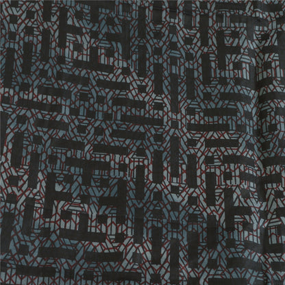 Sanskriti Vintage Sarees From India Black Pure Silk Printed Sari Craft Sustainable Fabric