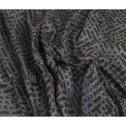 Sanskriti Vintage Sarees From India Black Pure Silk Printed Sari Craft Sustainable Fabric