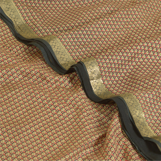 Sanskriti Vintage Sarees Cream Pure Silk Zari Border Printed Sari Craft Sustainable Fabric