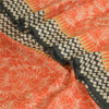 Sanskriti Vintage Sarees Orange/Black 100% Pure Silk Printed Sari Craft Sustainable Fabric