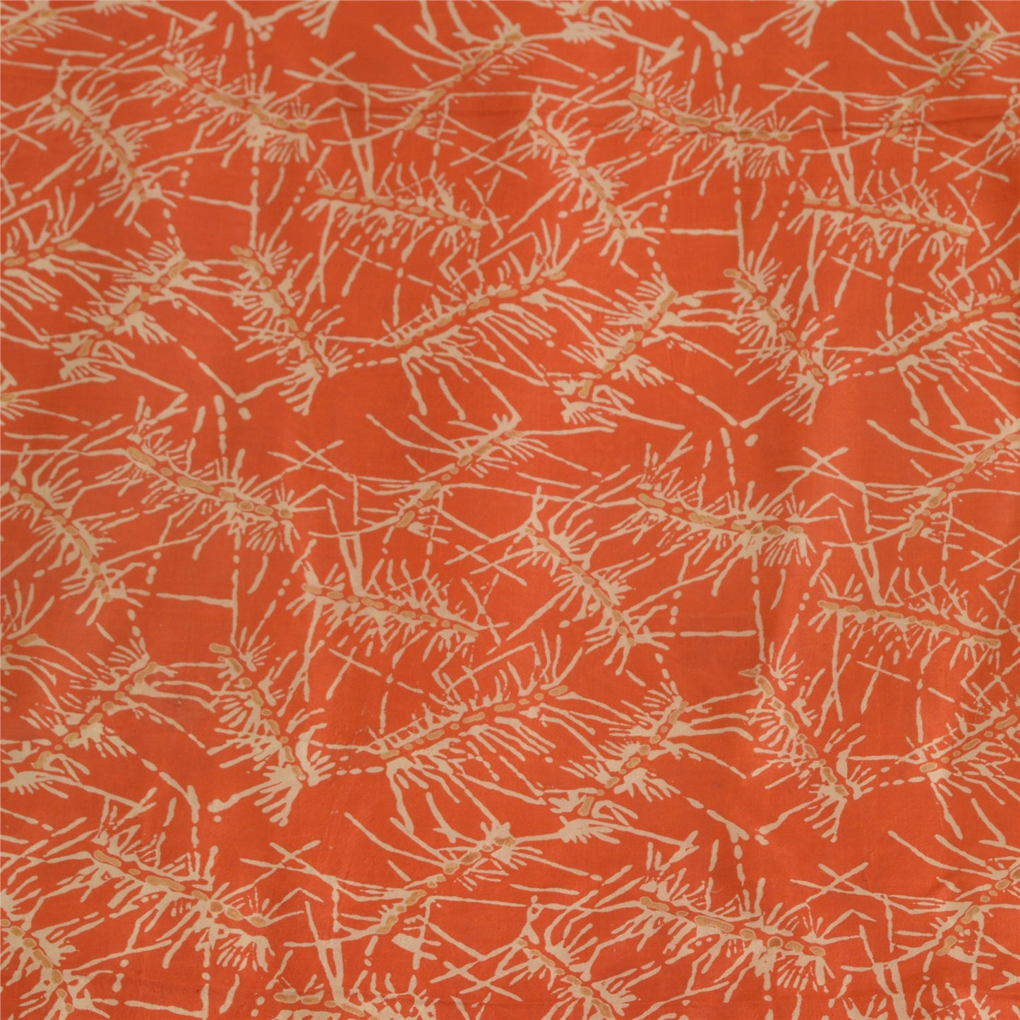 Sanskriti Vintage Sarees Orange/Black 100% Pure Silk Printed Sari Craft Sustainable Fabric