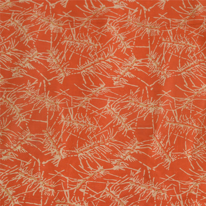Sanskriti Vintage Sarees Orange/Black 100% Pure Silk Printed Sari Craft Sustainable Fabric