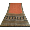 Sanskriti Vintage Sarees Orange/Black 100% Pure Silk Printed Sari Craft Sustainable Fabric