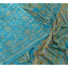 Load image into Gallery viewer, Sanskriti Vintage Sarees Blue 100% Pure Silk Printed Sari 5yd Soft Craft Fabric
