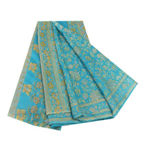 Load image into Gallery viewer, Sanskriti Vintage Sarees Blue 100% Pure Silk Printed Sari 5yd Soft Craft Fabric
