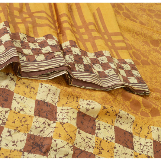 Sanskriti Vintage Sarees Saffron 100% Pure Silk Printed Sari Soft Craft Sustainable Fabric