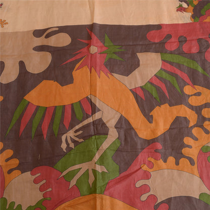 Sanskriti Vintage Sarees Light-Brown 100% Pure Silk Printed Sari Craft Sustainable Fabric