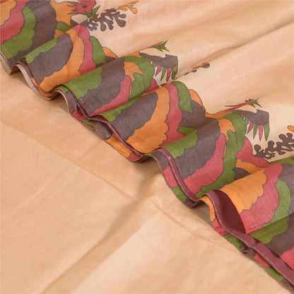 Sanskriti Vintage Sarees Light-Brown 100% Pure Silk Printed Sari Craft Sustainable Fabric