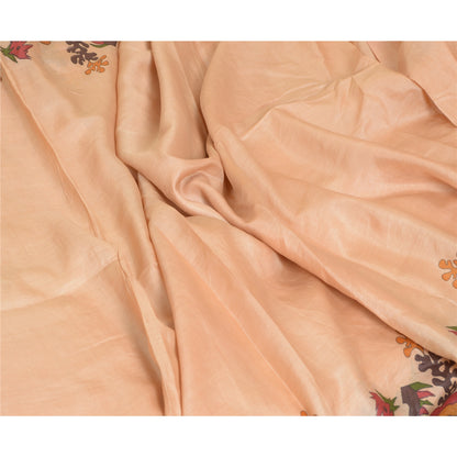 Sanskriti Vintage Sarees Light-Brown 100% Pure Silk Printed Sari Craft Sustainable Fabric