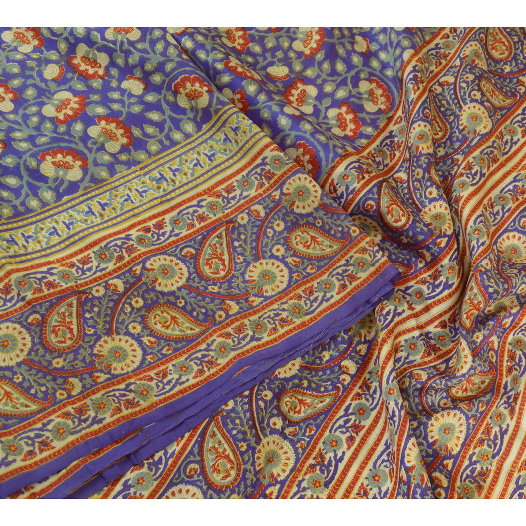 Sanskriti Vintage Sarees 5yd Purple Quilting Felting Craft Fabric Pure Silk Sari