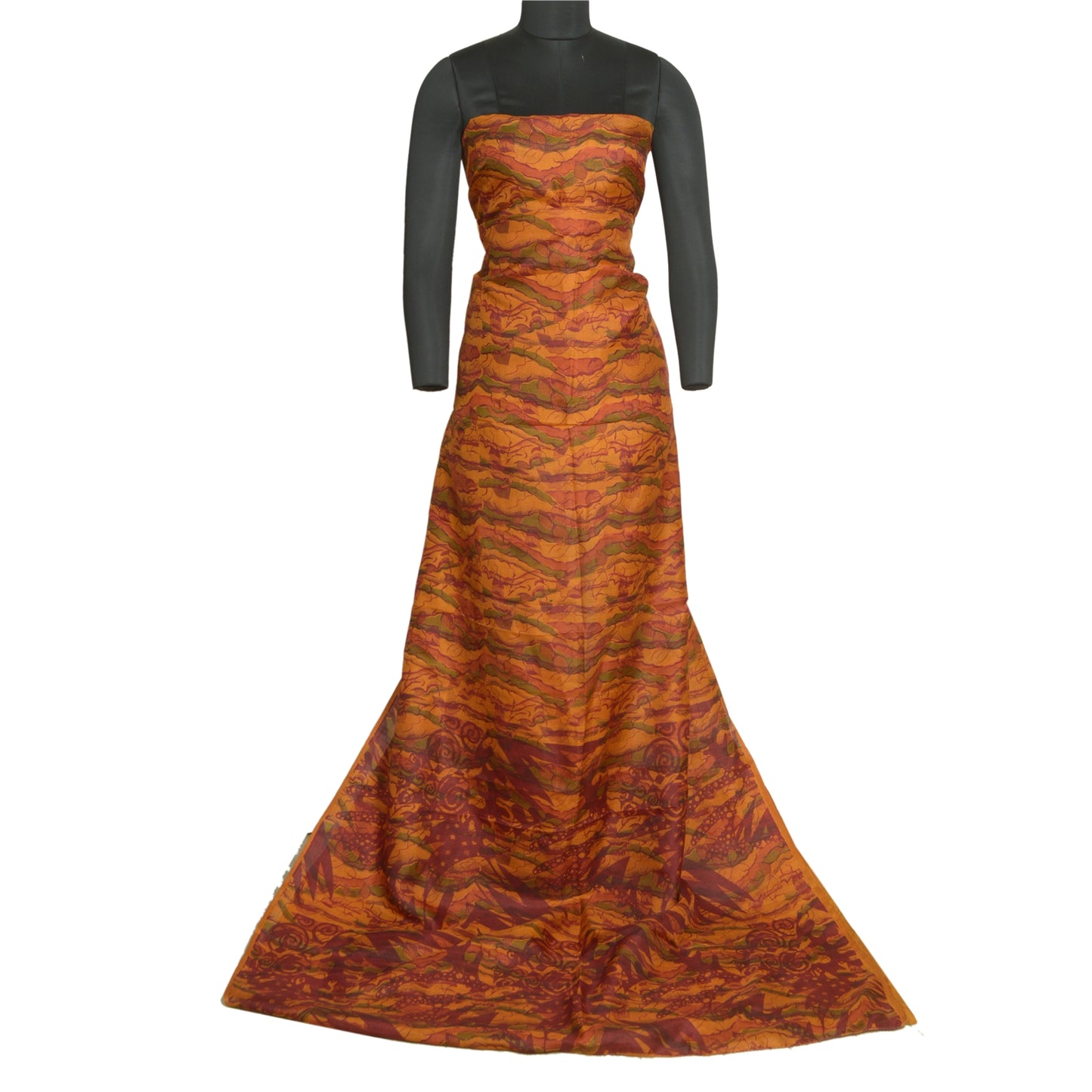 Sanskriti Vintage Sarees Indian Saffron Pure Silk Printed Sari 5yd Craft Sustainable Fabric