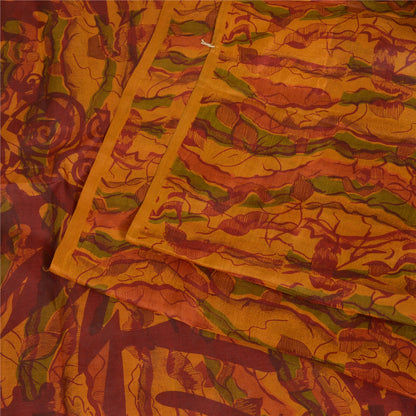 Sanskriti Vintage Sarees Indian Saffron Pure Silk Printed Sari 5yd Craft Sustainable Fabric