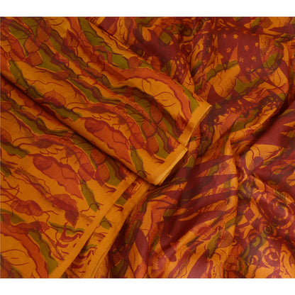 Sanskriti Vintage Sarees Indian Saffron Pure Silk Printed Sari 5yd Craft Sustainable Fabric