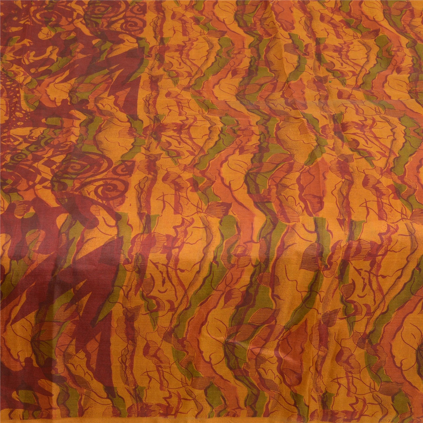 Sanskriti Vintage Sarees Indian Saffron Pure Silk Printed Sari 5yd Craft Sustainable Fabric