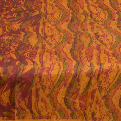 Sanskriti Vintage Sarees Indian Saffron Pure Silk Printed Sari 5yd Craft Sustainable Fabric