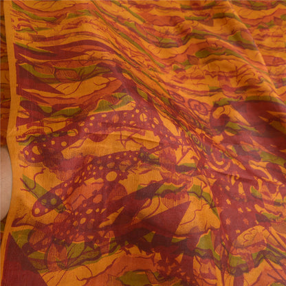 Sanskriti Vintage Sarees Indian Saffron Pure Silk Printed Sari 5yd Craft Sustainable Fabric