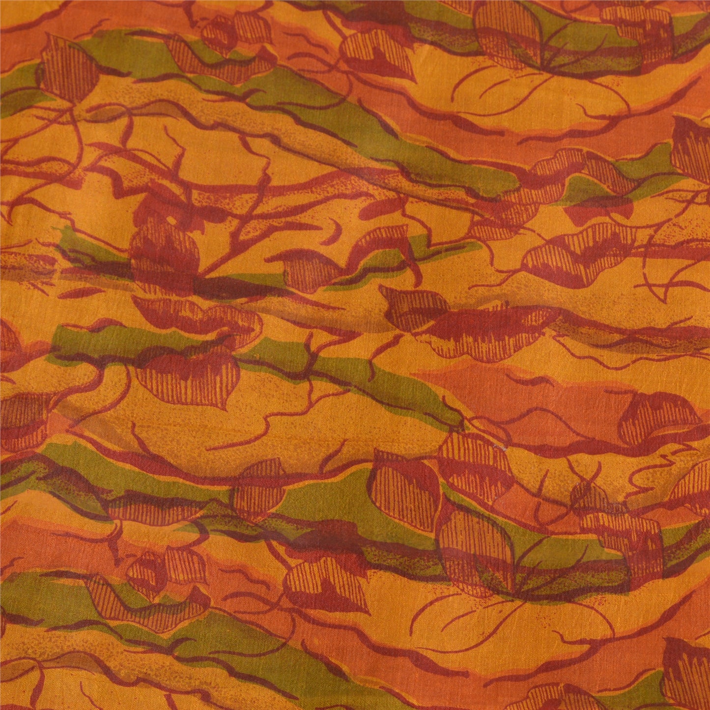 Sanskriti Vintage Sarees Indian Saffron Pure Silk Printed Sari 5yd Craft Sustainable Fabric