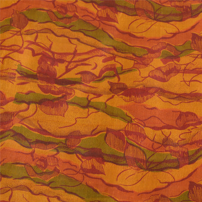 Sanskriti Vintage Sarees Indian Saffron Pure Silk Printed Sari 5yd Craft Sustainable Fabric