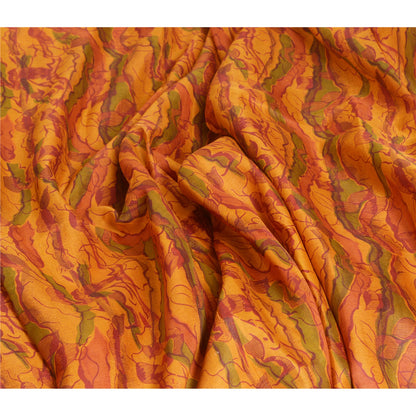 Sanskriti Vintage Sarees Indian Saffron Pure Silk Printed Sari 5yd Craft Sustainable Fabric